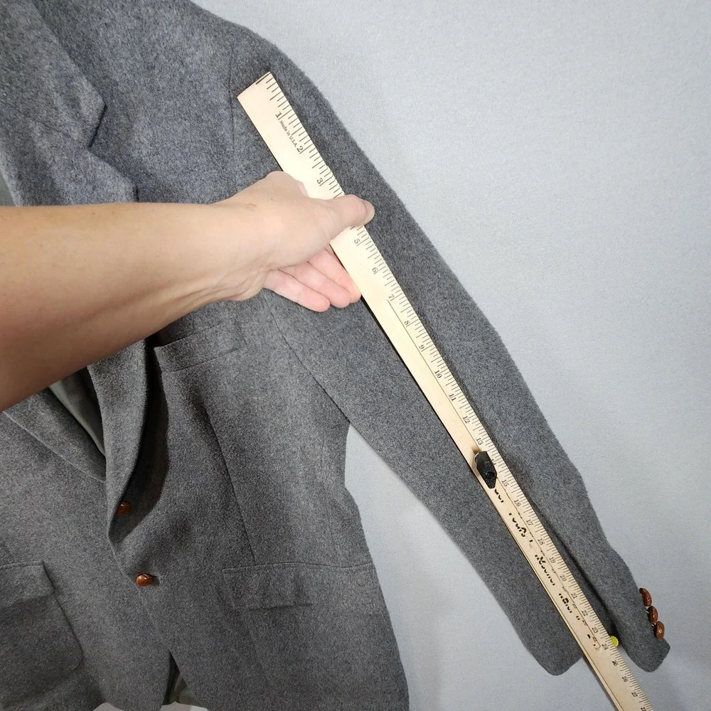 Vintage Camel Hair Blazer Mens‎ 46L Gray 2 Button Sport Coat Leather Buttons USA